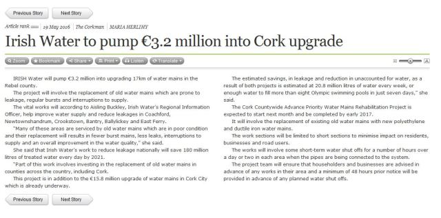 Irish Water article Corkman May 16